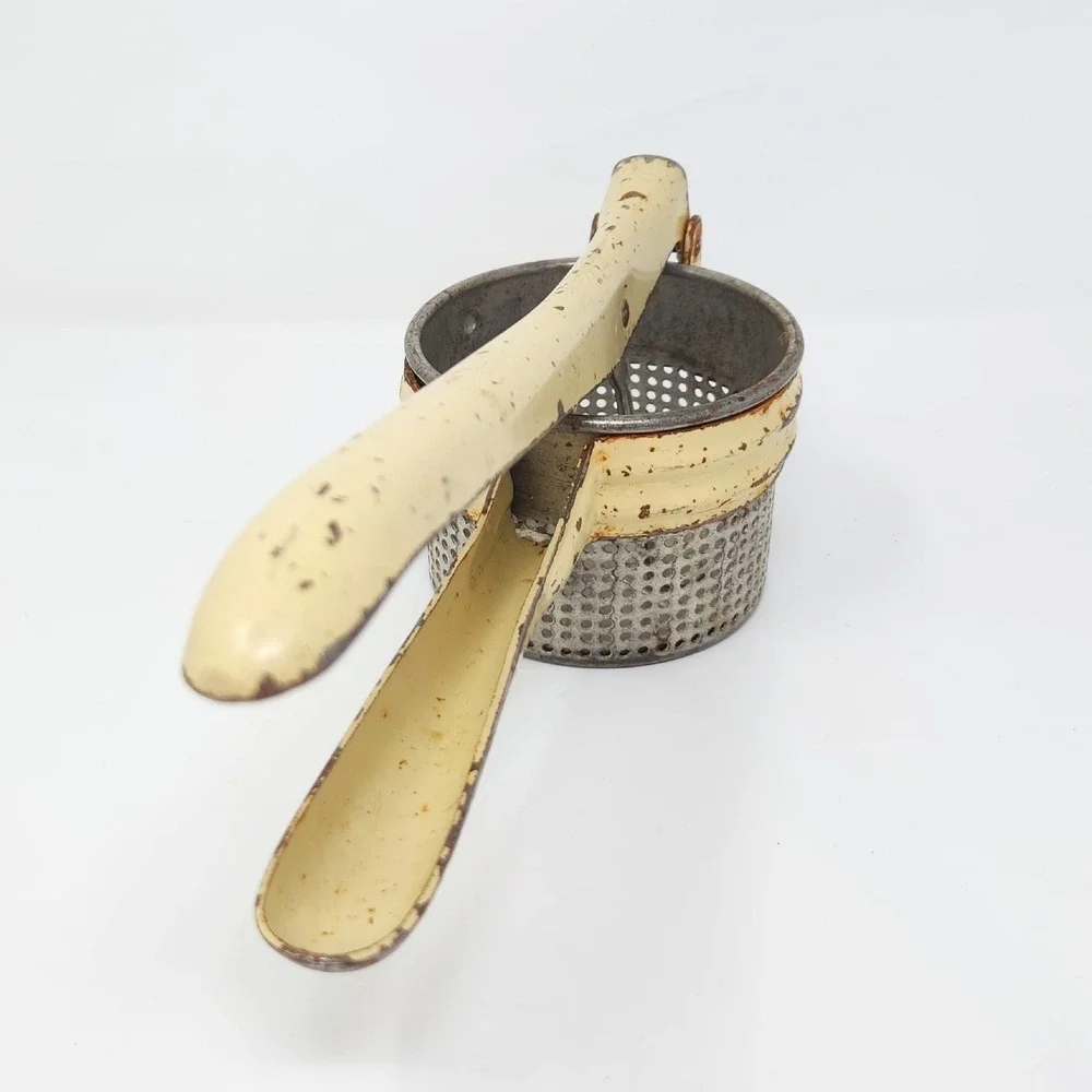 Vintage Enameled Metal Potato Ricer, Kitchen Tool